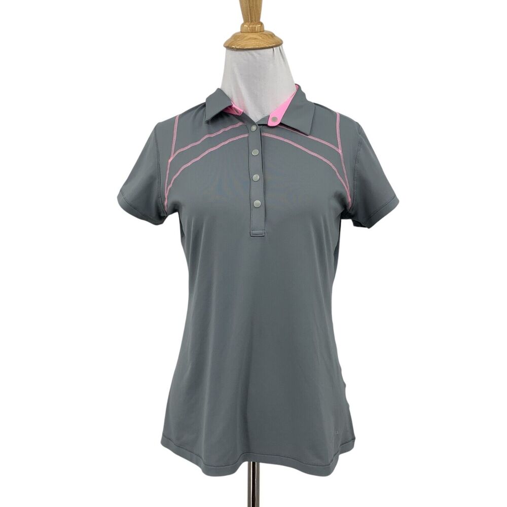 Cutter & Buck Polo Shirt Womens S Gray Annika Sorenstam CB DryTec Snap Buttons